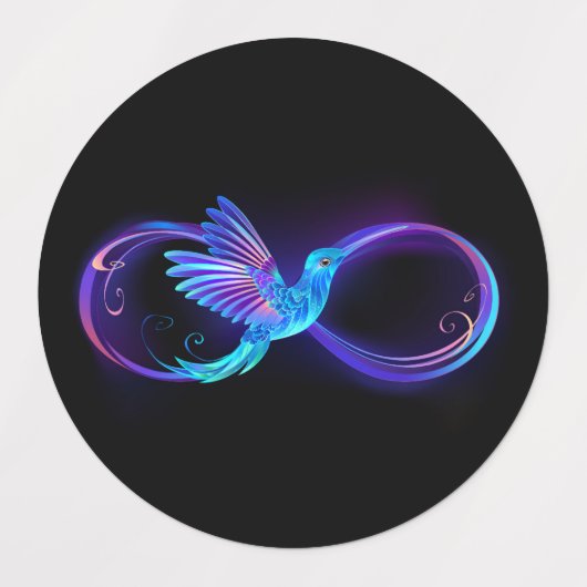 Neon Oneindigheidssymbool met Glowende Kolibrie Labels (Design 1)