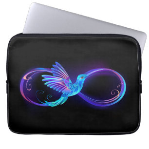 Neon Oneindigheidssymbool met Glowende Kolibrie Laptop Sleeve