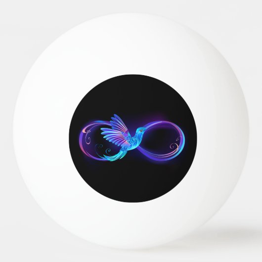 Neon Oneindigheidssymbool met Glowende Kolibrie Pingpongballen (Voorkant)