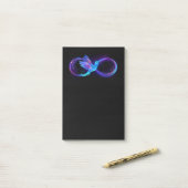 Neon Oneindigheidssymbool met Glowende Kolibrie Post-it® Notes (Op bureau)