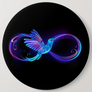 Neon Oneindigheidssymbool met Glowende Kolibrie Ronde Button 6,0 Cm