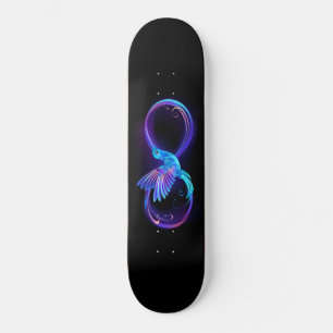 Neon Oneindigheidssymbool met Glowende Kolibrie Skateboard