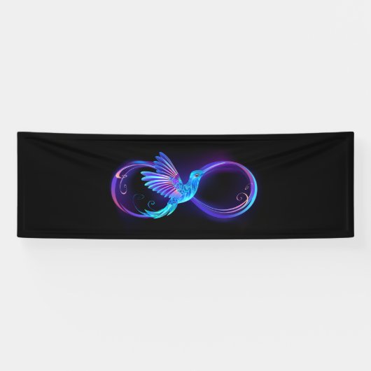 Neon Oneindigheidssymbool met Glowende Kolibrie Spandoek (Horizontaal)