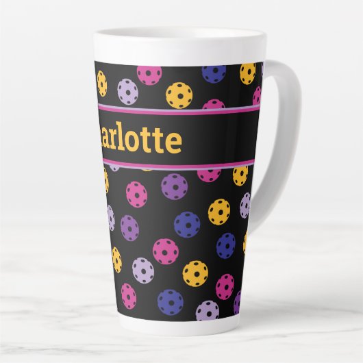 Neon op zwart pickleball, aangepaste naam latte mo latte mok (Rechterhoek)