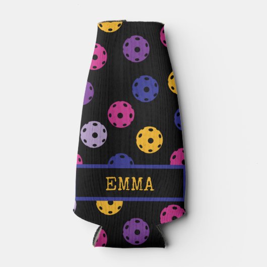 Neon op zwarte pickleball, aangepaste tekst flesjeskoeler (Voorkant)