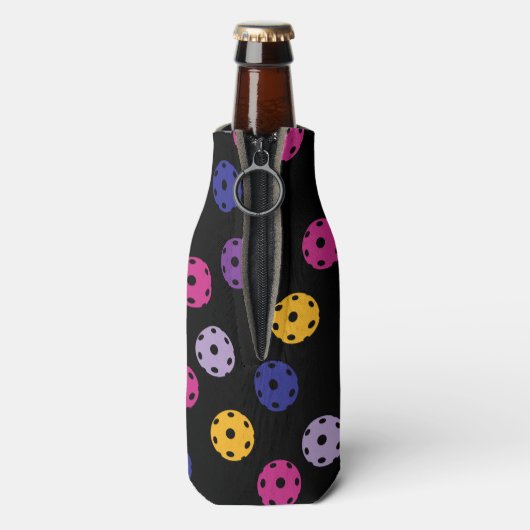 Neon op zwarte pickleball, aangepaste tekst flesjeskoeler (Fles Achterkant)