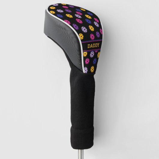 Neon op zwarte pickleball, aangepaste tekst  golfheadcover (Schuin)