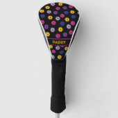 Neon op zwarte pickleball, aangepaste tekst  golfheadcover (Voorkant)