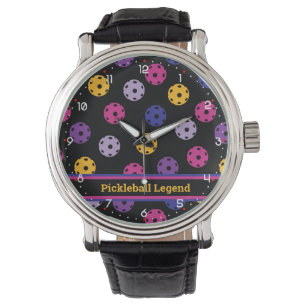 Neon op zwarte pickleball, aangepaste tekst horloge