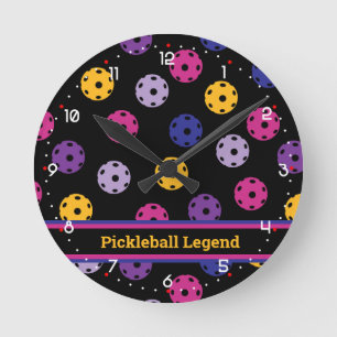 Neon op zwarte pickleball, aangepaste tekst ronde klok