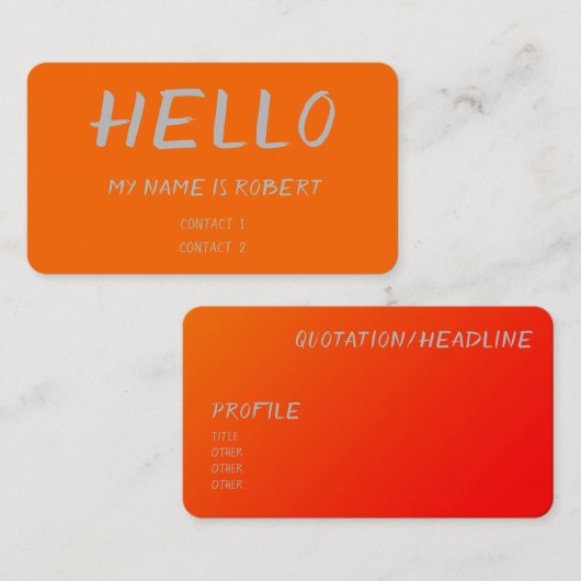 néon orange - Bonjour carte de visite (Devant / Derrière)