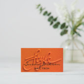 Neon Orange Style Carte de visite de script modern (Debout devant)