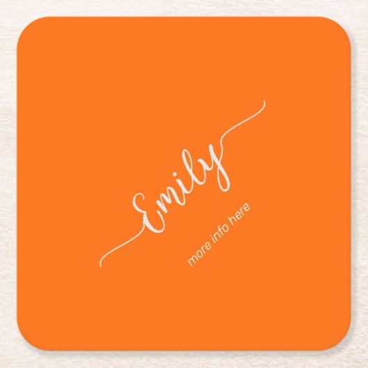 neon oranje elegant script vierkante kartonnen onderzetter (Voorkant)