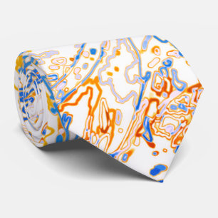 Neon Oranje Geel Blauw Kromlijnpatroon -COOL Stropdas