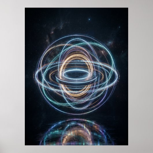 Neon Orbital Rings Abstract Space Poster (Voorkant)