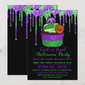 Neon Paars Green Glitter Cupcake Halloween Kaart (Voorkant / Achterkant)