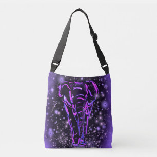 Neon Paars roze olifant loopt op Sterrennacht Crossbody Tas