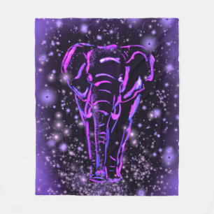 Neon Paars roze olifant loopt op Sterrennacht Fleece Deken