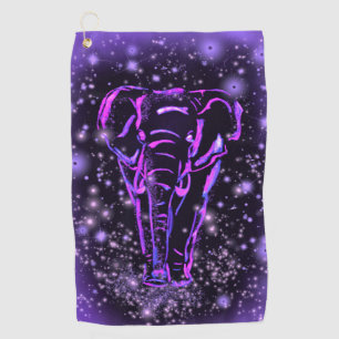 Neon Paars roze olifant loopt op Sterrennacht Golfhanddoek