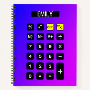 Neon Paarse calculator met naam Notitieboek
