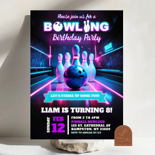 Neon Paarse Cosmic Bowling spel op de verjaardag Kaart