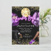 Neon Paarse Disco Sneaker Ball Girl's Verjaardag Kaart (Staand voorkant)