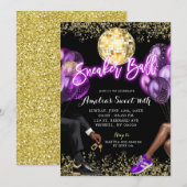 Neon Paarse Disco Sneaker Ball Girl's Verjaardag Kaart (Voorkant / Achterkant)