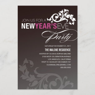 NEON PAARSE FLOURISH NIEUW JAAR VAN DE EVE INVIT KAART