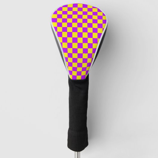 Neon Paarse Geel Geruite Checkerboard  Golfheadcover (Voorkant)