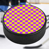 Neon Paarse Geel Geruite Checkerboard Hockey Puck