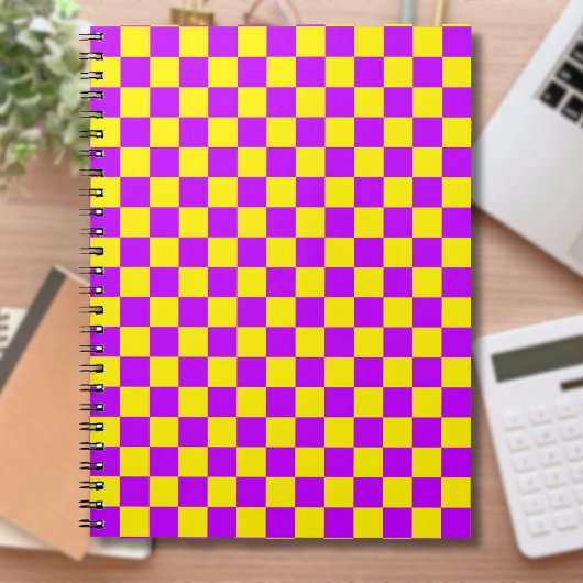 Neon Paarse Geel Geruite Checkerboard  Notitieboek