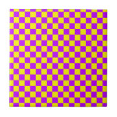 Neon Paarse Geel Geruite Checkerboard  Tegeltje (Voorkant)