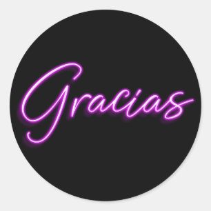 Neon Paarse gloed Spaans Gracias Dank u Ronde Sticker