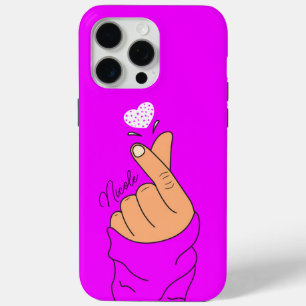Neon Paarse Koreaanse Vinger Hart Teken Warme Huid iPhone 15 Pro Max Hoesje