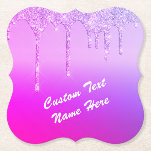 Neon Paarse Roze Glitter Aangepaste Tekst Onderzet Kartonnen Onderzetters