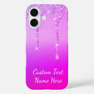 Neon Paarse Roze Glitter Custom Text iPhone Case