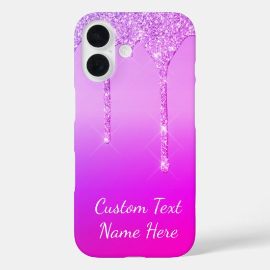 Neon Paarse Roze Glitter Custom Text iPhone Case (Achterkant)
