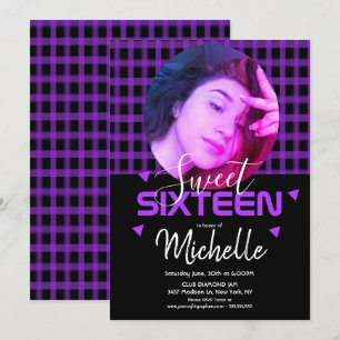 Neon Paarse Sweet Sixteen Foto Raster Kaart