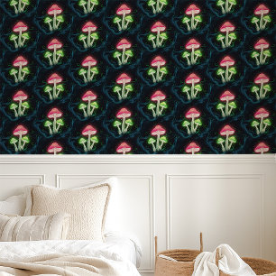 Neon paddenstoelen op zwart behang