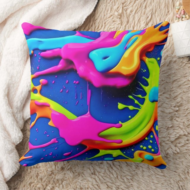 Neon Paint Drip Art Kussen (Deken)