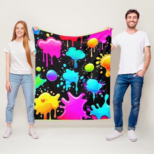 Neon Paint Drips Design Fleece Deken (In situ)