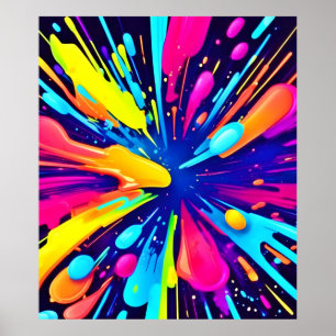 Neon Paint Explosion op Donker Canvas Poster