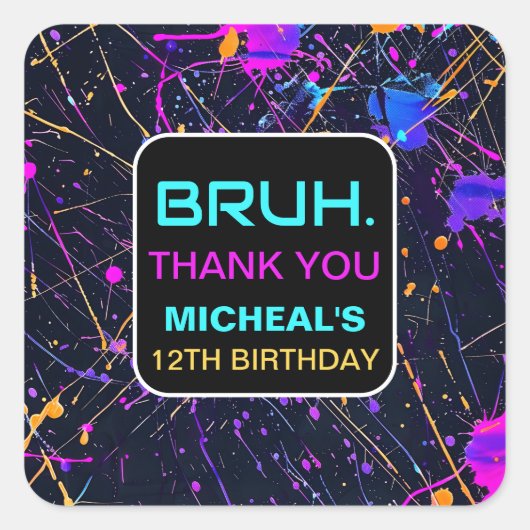 Neon Paint Splatter 12e verjaardag Vierkante Sticker (Voorkant)