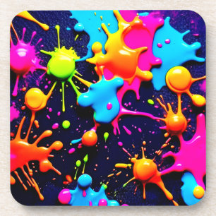 Neon Paint Splatter Abstracte kunst Bier Onderzetter