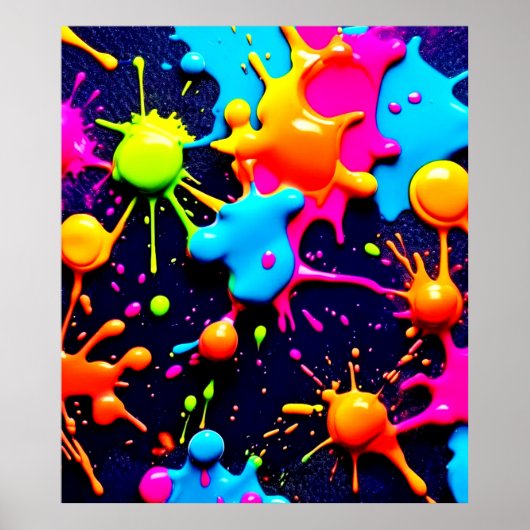 Neon Paint Splatter Abstracte kunst Poster (Voorkant)