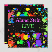 Neon Paint Splatter, Bar / Bat Mitzvah Uitnodiging (Voorkant / Achterkant)