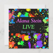 Neon Paint Splatter, Bar / Bat Mitzvah Uitnodiging (Voorkant)