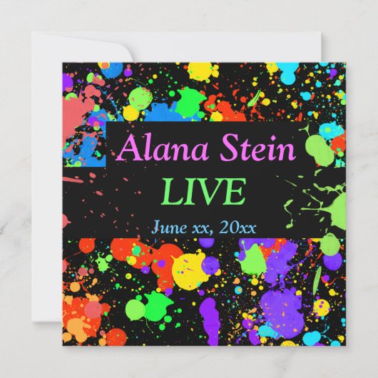 Neon Paint Splatter, Bar / Bat Mitzvah Uitnodiging (Voorkant)