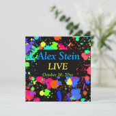 Neon Paint Splatter, Bar / Bat Mitzvah Uitnodiging (Staand voorkant)