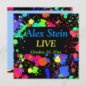 Neon Paint Splatter, Bar / Invitation Bat mitzvah (Devant / Derrière)